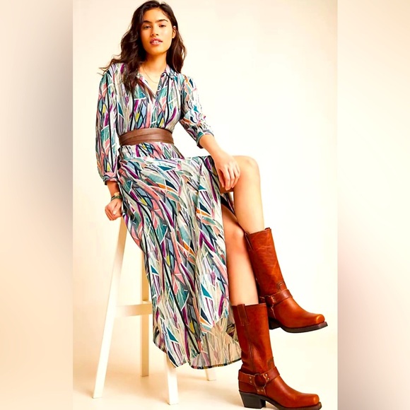 bl-nk ANTHROPOLOGIE Winona Watercolor Shirtdress SZ S FLOWY button Down western - Picture 2 of 16